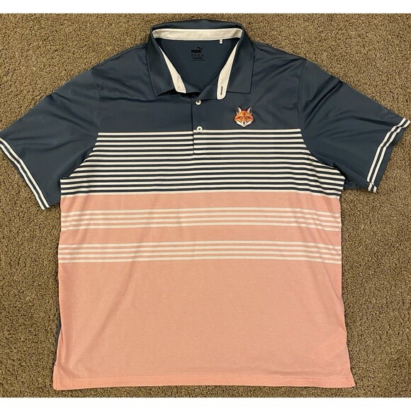 Puma Men’s Golf API Collection Track Polo Shirt Blue Pink Foxchase Golf Logo 2XL - Picture 2 of 8
